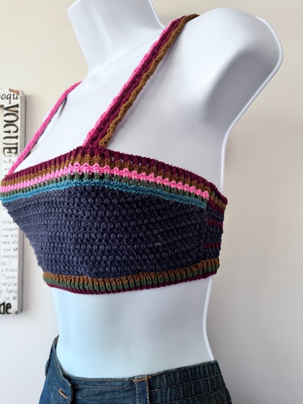Zara Blue Crochet Boho Bikini Top Size M - Picture 3 of 9
